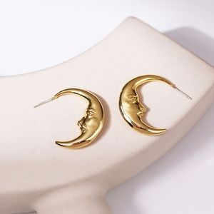Golden Crescent Moon Earring